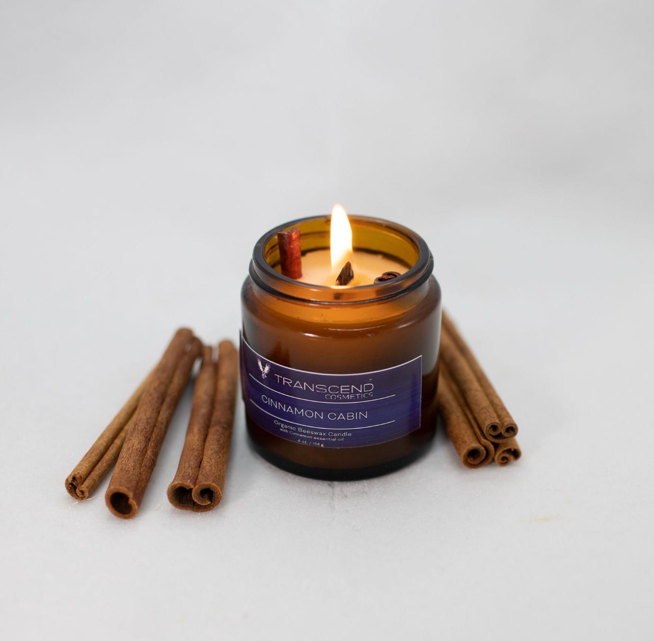 cinnamon cabin, cinnamon cabin organic beeswax candle, cinnamon beeswax candle, cinnamon candle, cinnamon essential oil, transcend cosmetics candle, candle, candles, beeswax candles