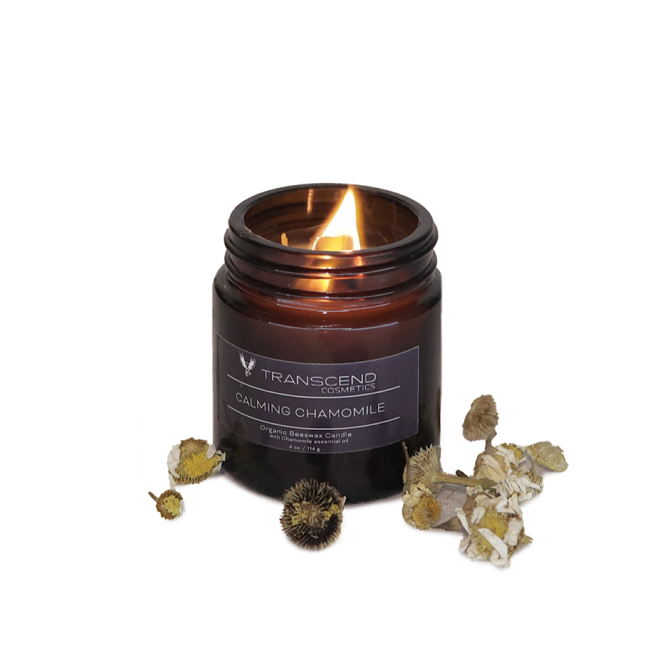 calming chamomile, chamomile candle, chamomile scented candle, organic beeswax candle with chamomile essential oil, calming chamomile beeswax candle with chamomile essential oil, organic candle, transcend cosmetics candle, transcend cosmetics, transcend cosmetics beeswax candle,essential oil, essential oil candle, candle, beeswax candle