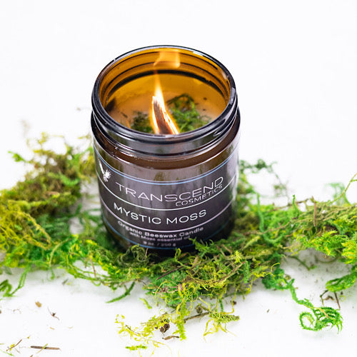 organic candle, transcend cosmetics candle, transcend cosmetics, transcend cosmetics beeswax candle,essential oil, essential oil candle, candle, beeswax candle, mystic moss, mystic moss candle, mystic moss beeswax candle, moss candle
