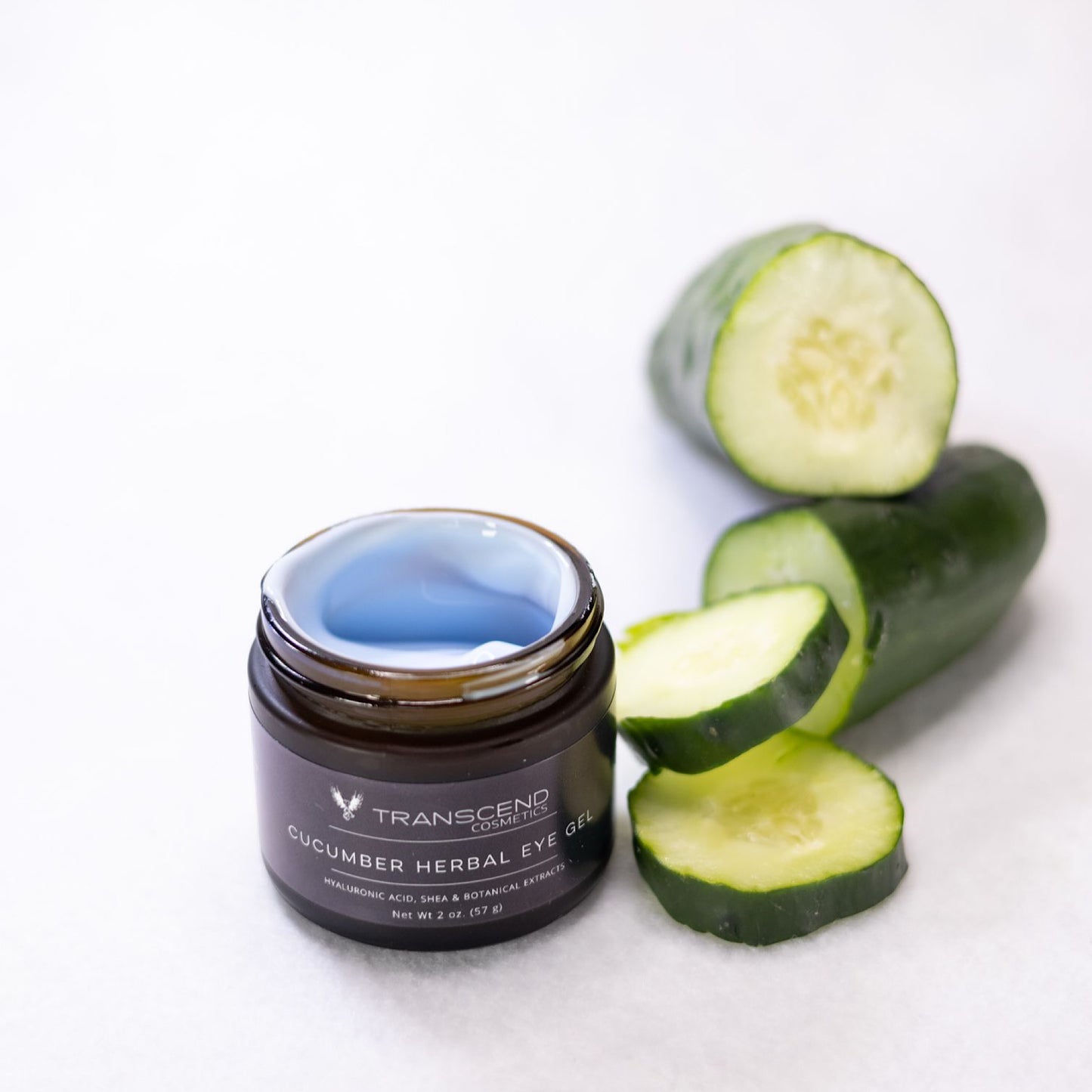 organic skincare, natural skincare, cucumber herbal eye gel, eye gel, cucumber eye gel, transcend cosmetics skincare, skincare, kbeauty, cucumber for eyes, under eye gel, eye cream, transcend cosmetics skincare, transcend cosmetics