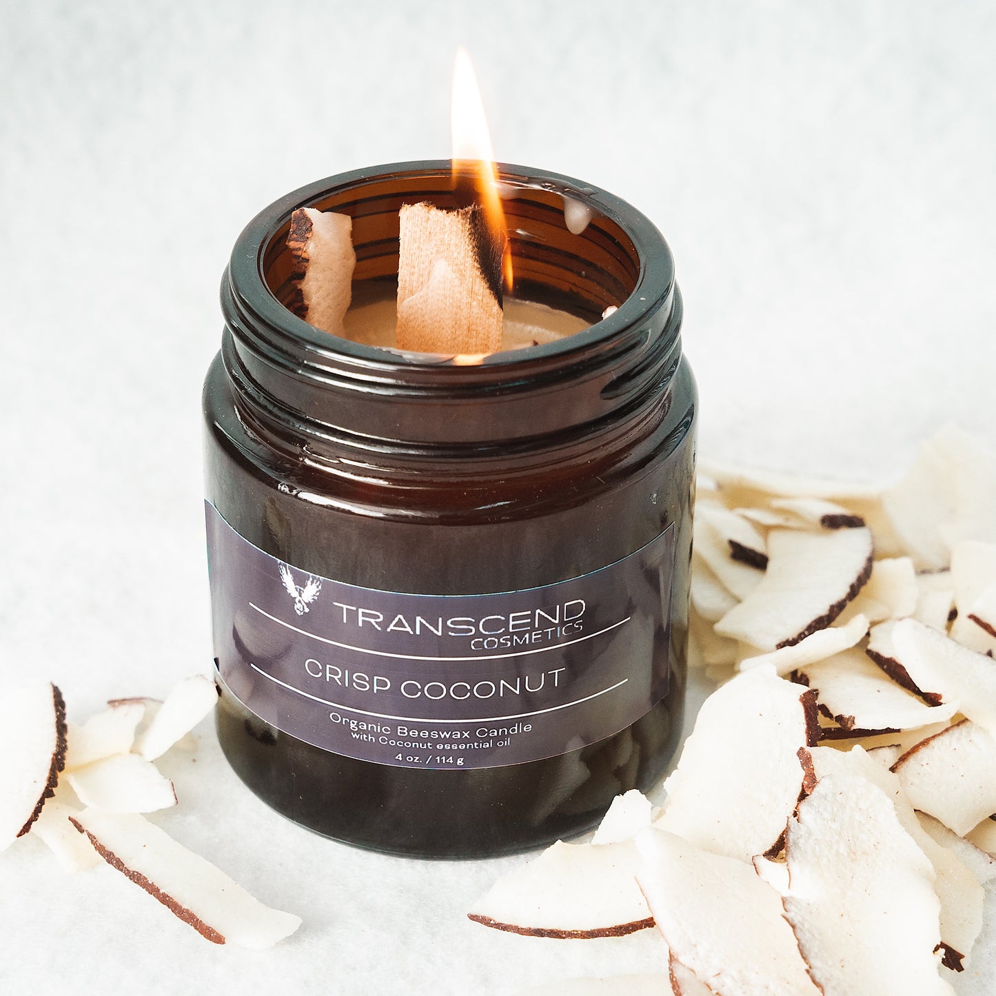 organic candle, transcend cosmetics candle, transcend cosmetics, transcend cosmetics beeswax candle,essential oil, essential oil candle, candle, beeswax candle, cripsy coconut candle